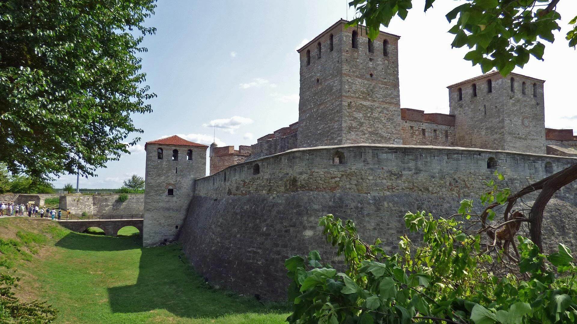 The stone walls and towers of Baba Vida on the Danube bank
