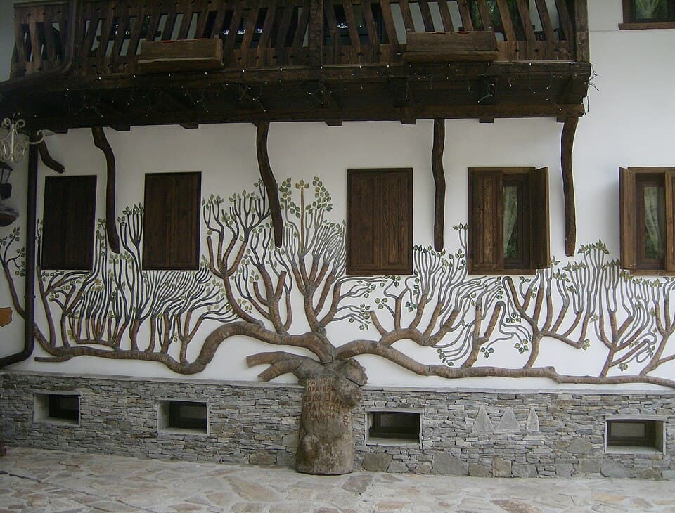 Traditional stone-and-timber houses in the architectural reserve village of Delchevo